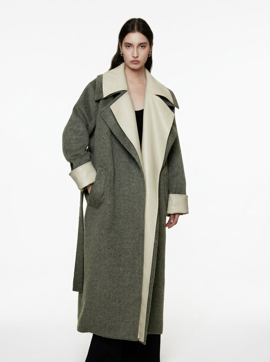 Olive Green Double-Faced Wool Long Coat