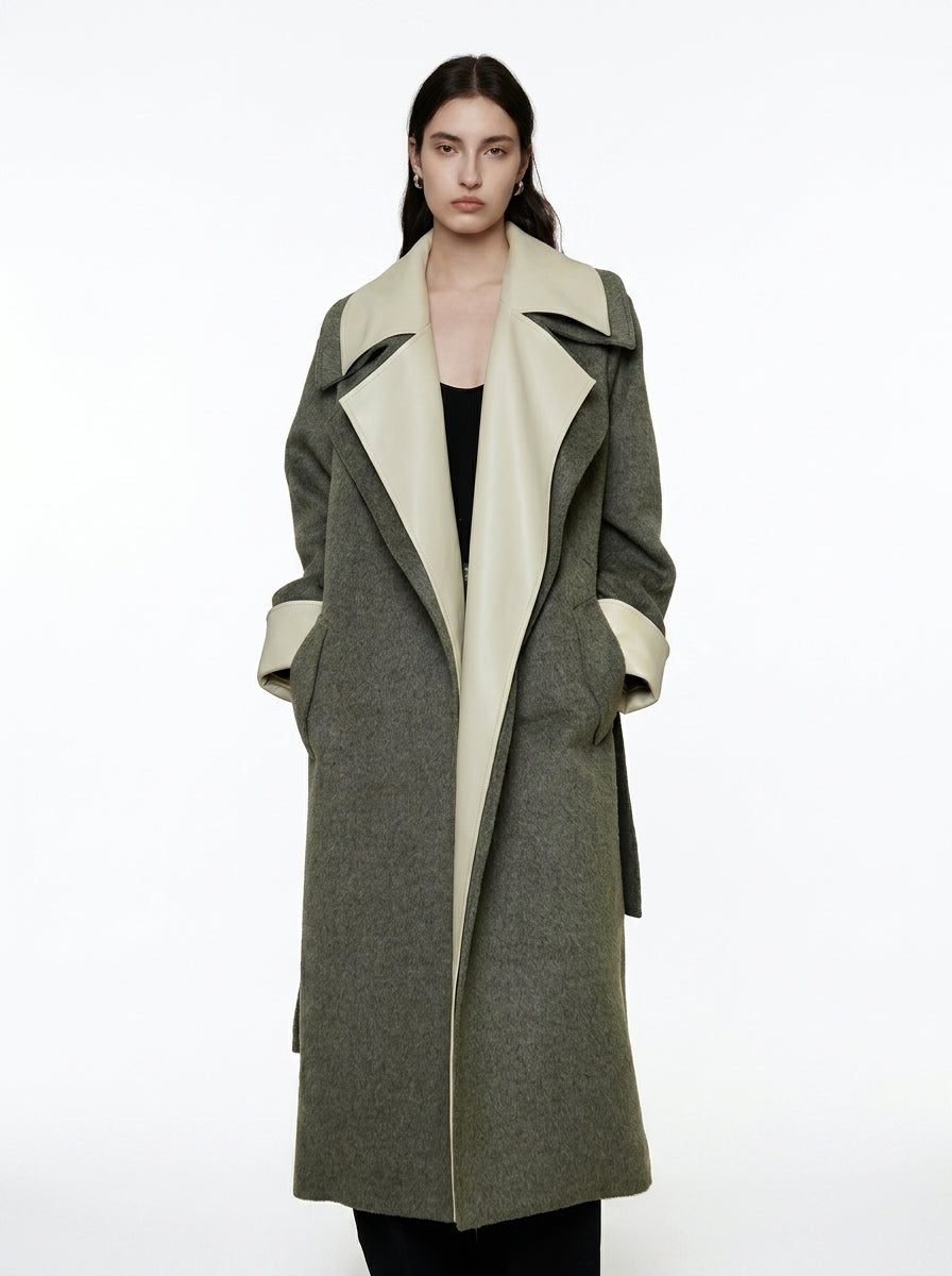 Olive Green Double-Faced Wool Long Coat