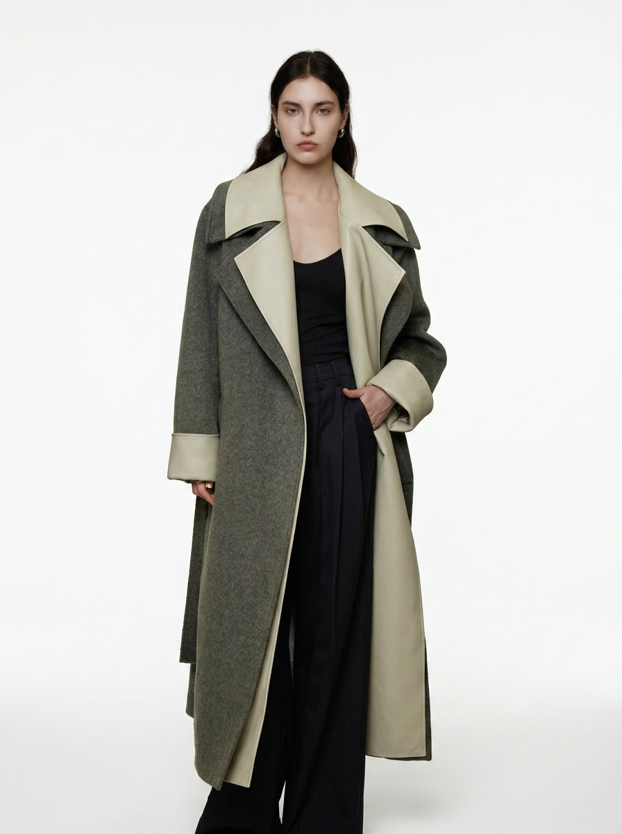 Olive Green Double-Faced Wool Long Coat