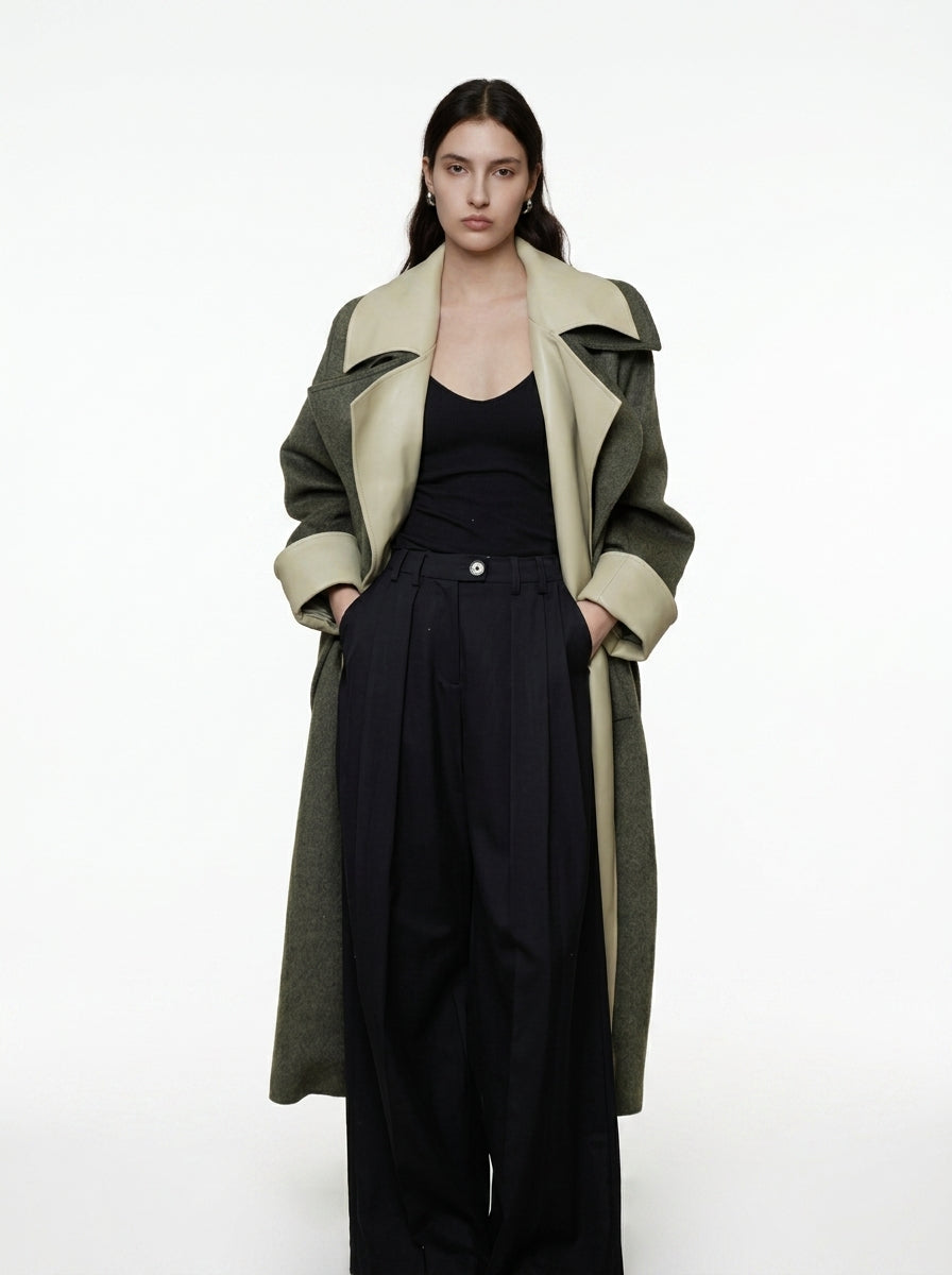 Olive Green Double-Faced Wool Long Coat