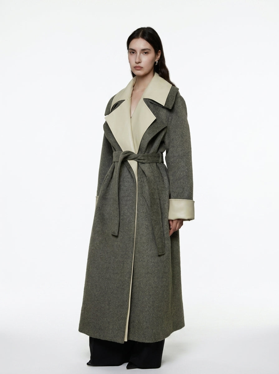 Olive Green Double-Faced Wool Long Coat