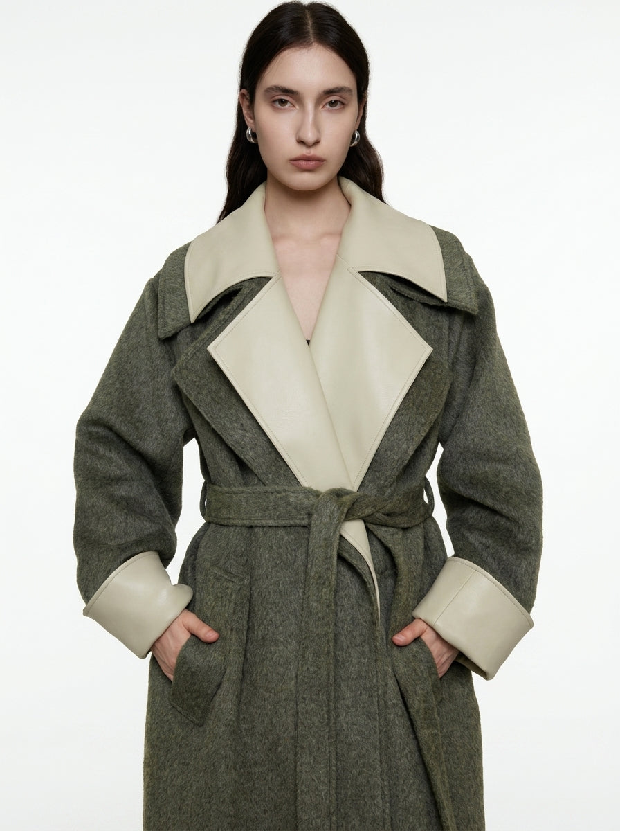 Olive Green Double-Faced Wool Long Coat
