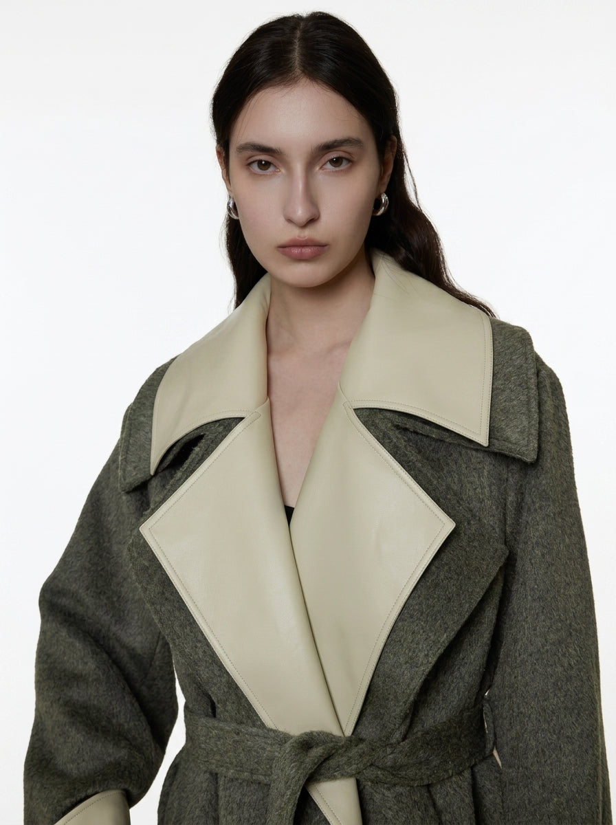 Olive Green Double-Faced Wool Long Coat