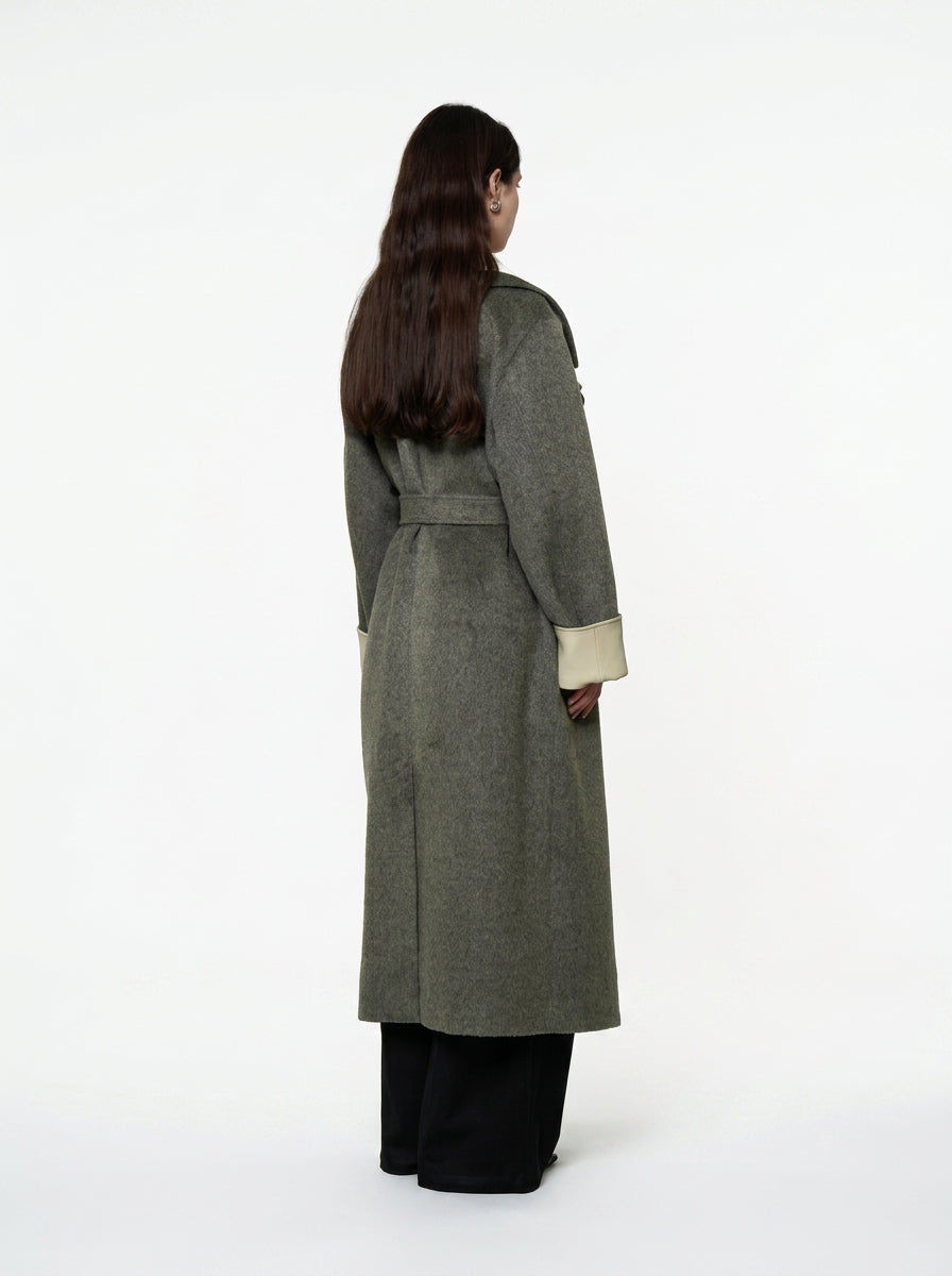 Olive Green Double-Faced Wool Long Coat