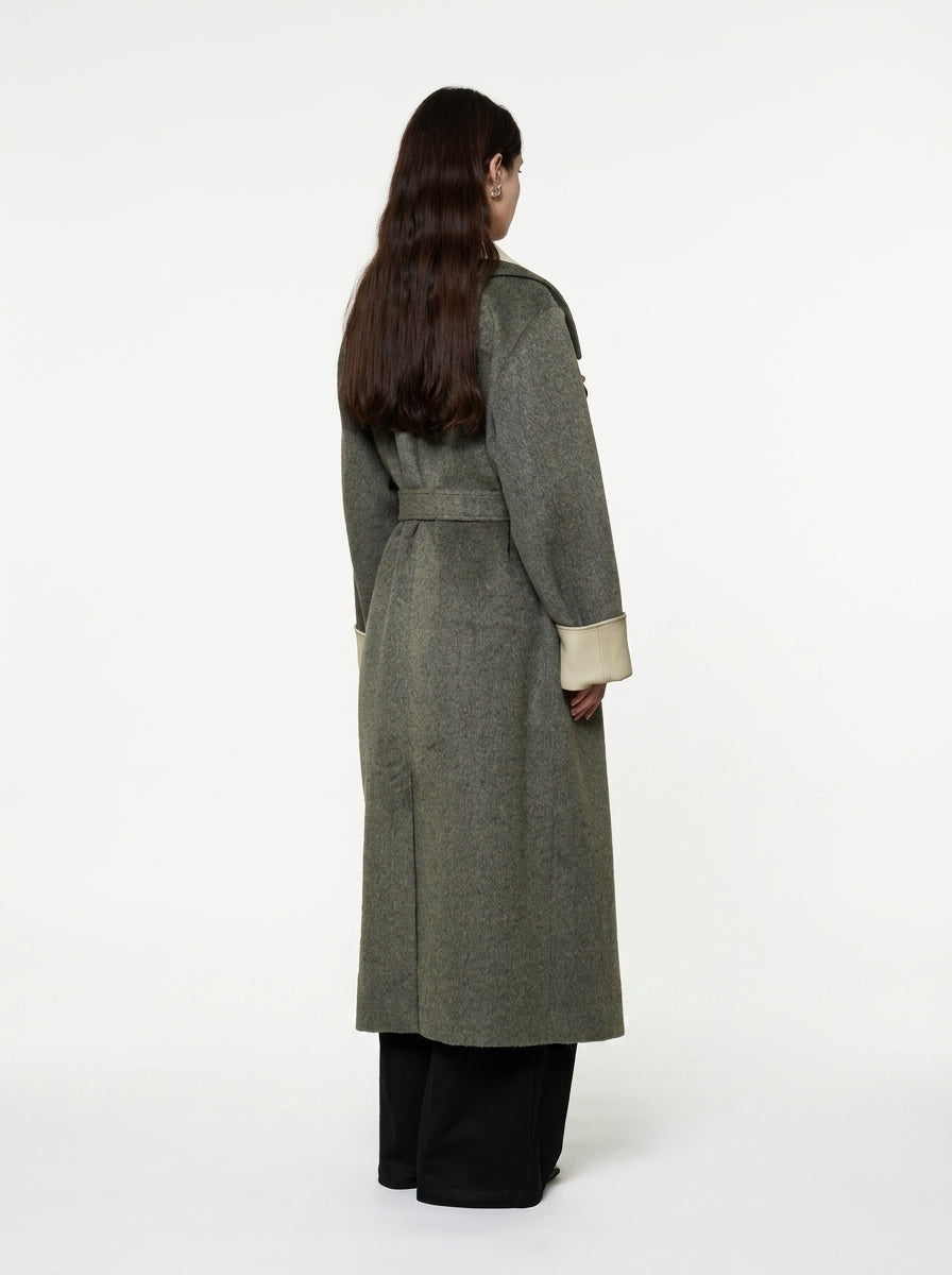 Olive Green Double-Faced Wool Long Coat