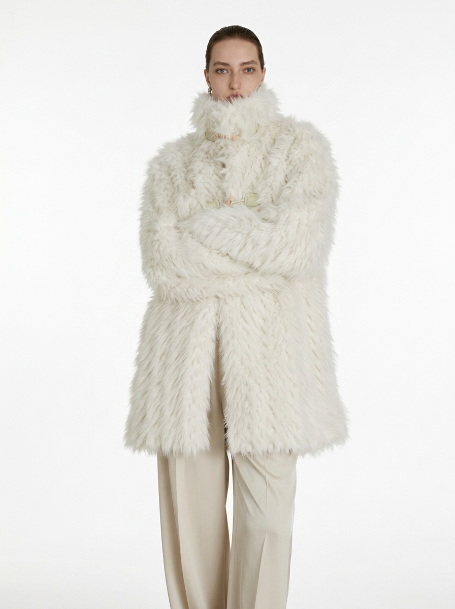 Cream Faux Fur Horn Buckle Coat