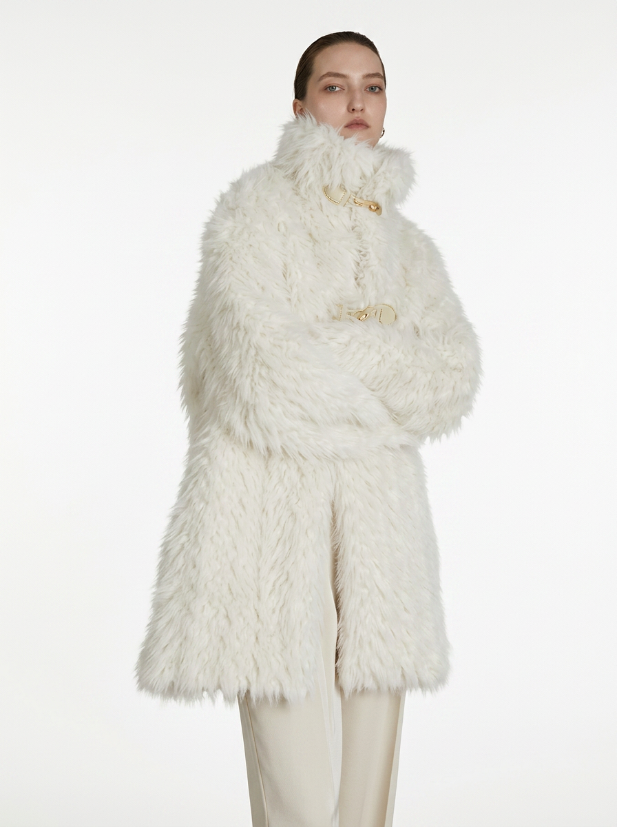 Cream Faux Fur Horn Buckle Coat