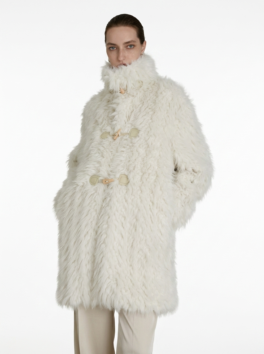 Cream Faux Fur Horn Buckle Coat
