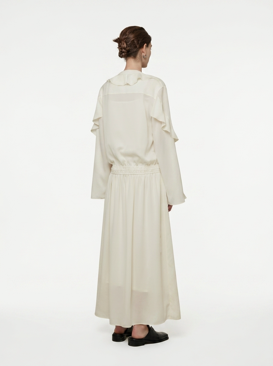 White Lotus Leaf V-Neck Maxi Dress