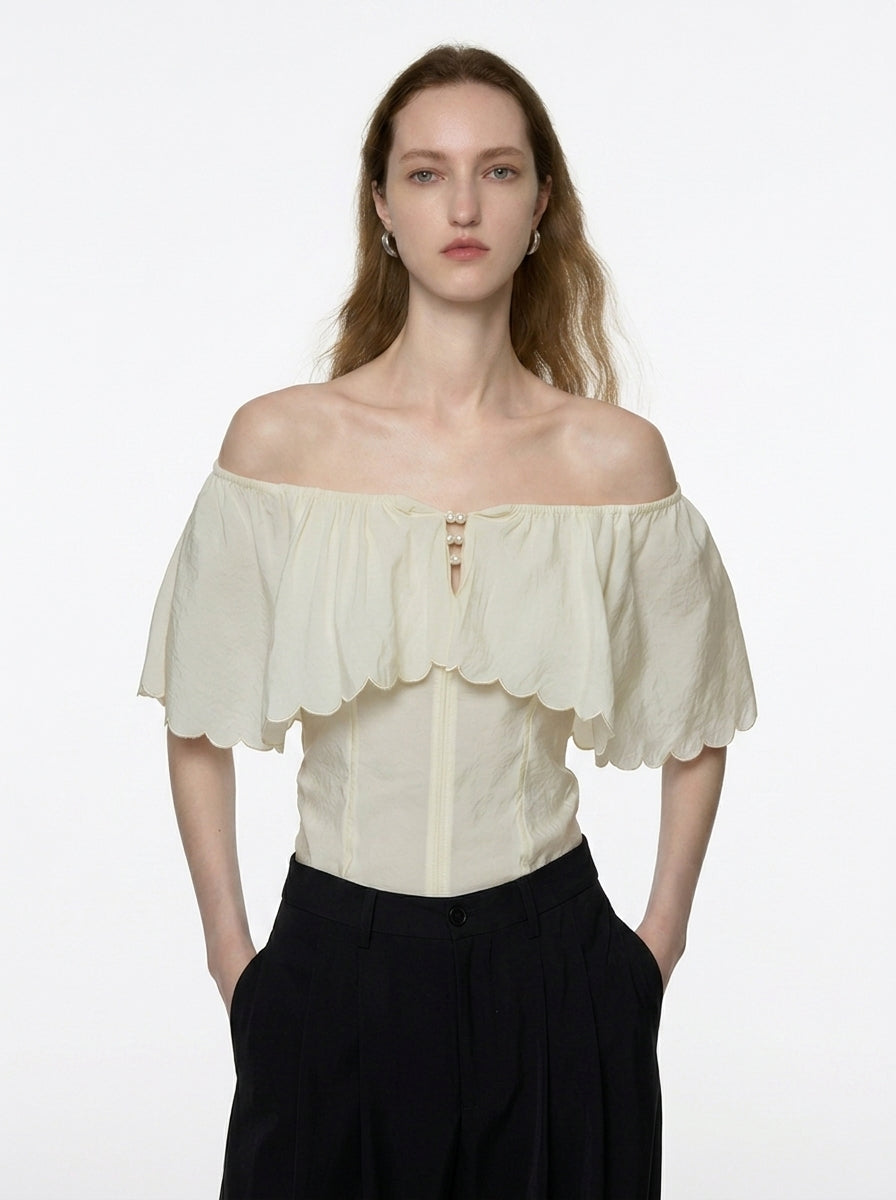 White One-Shoulder Ruffle Blouse