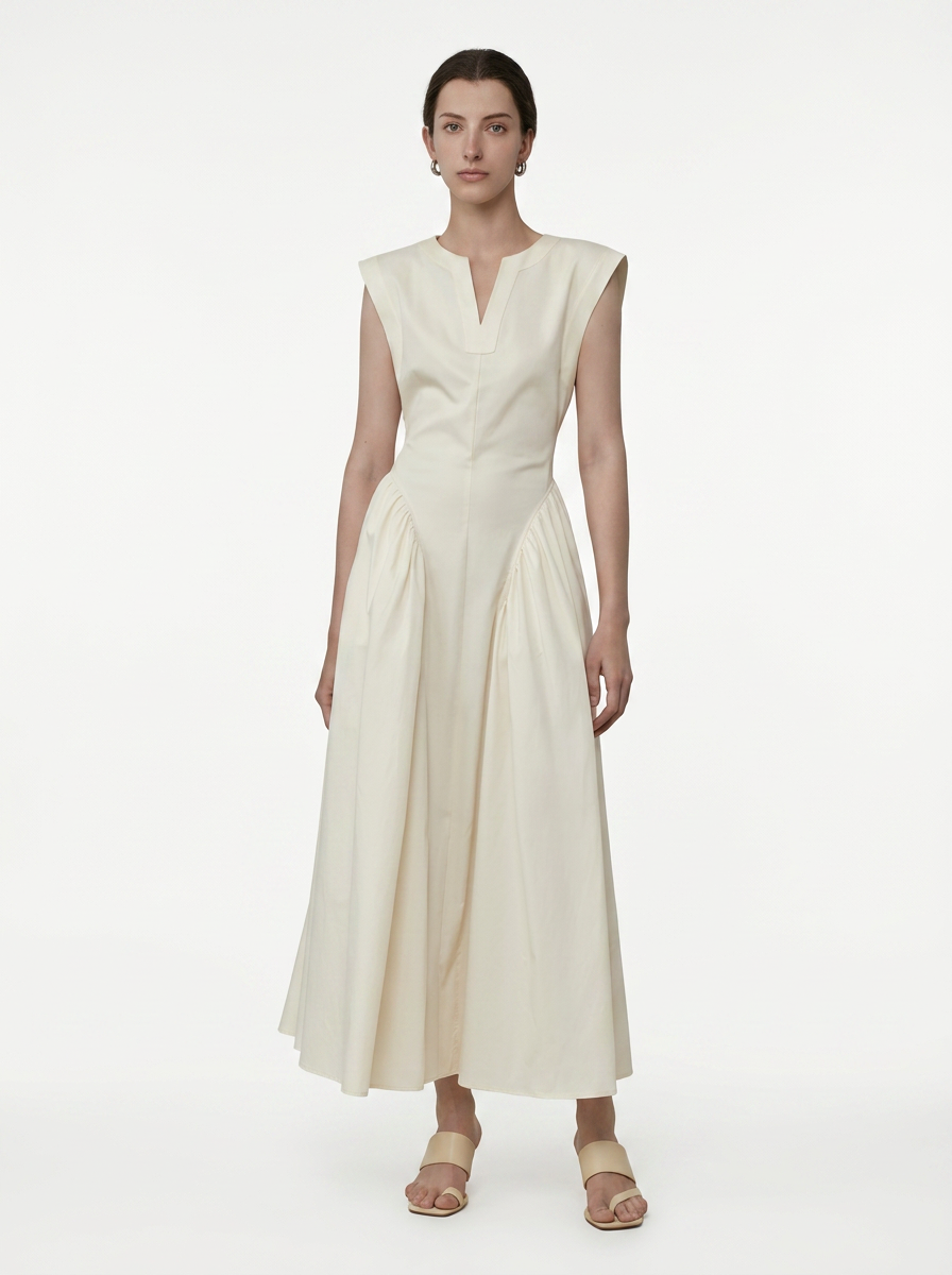 Black V-Neck Sleeveless A-Line Dres
