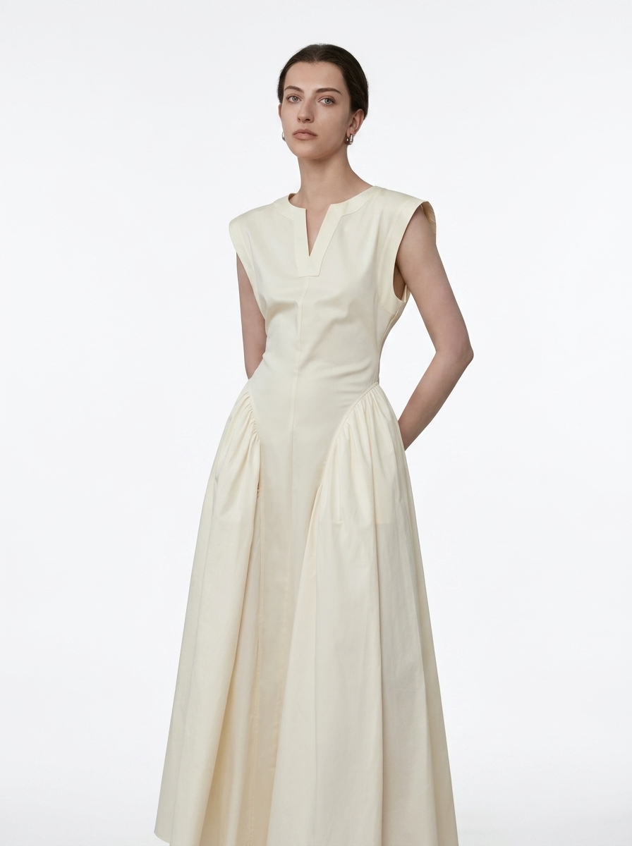 Black V-Neck Sleeveless A-Line Dres