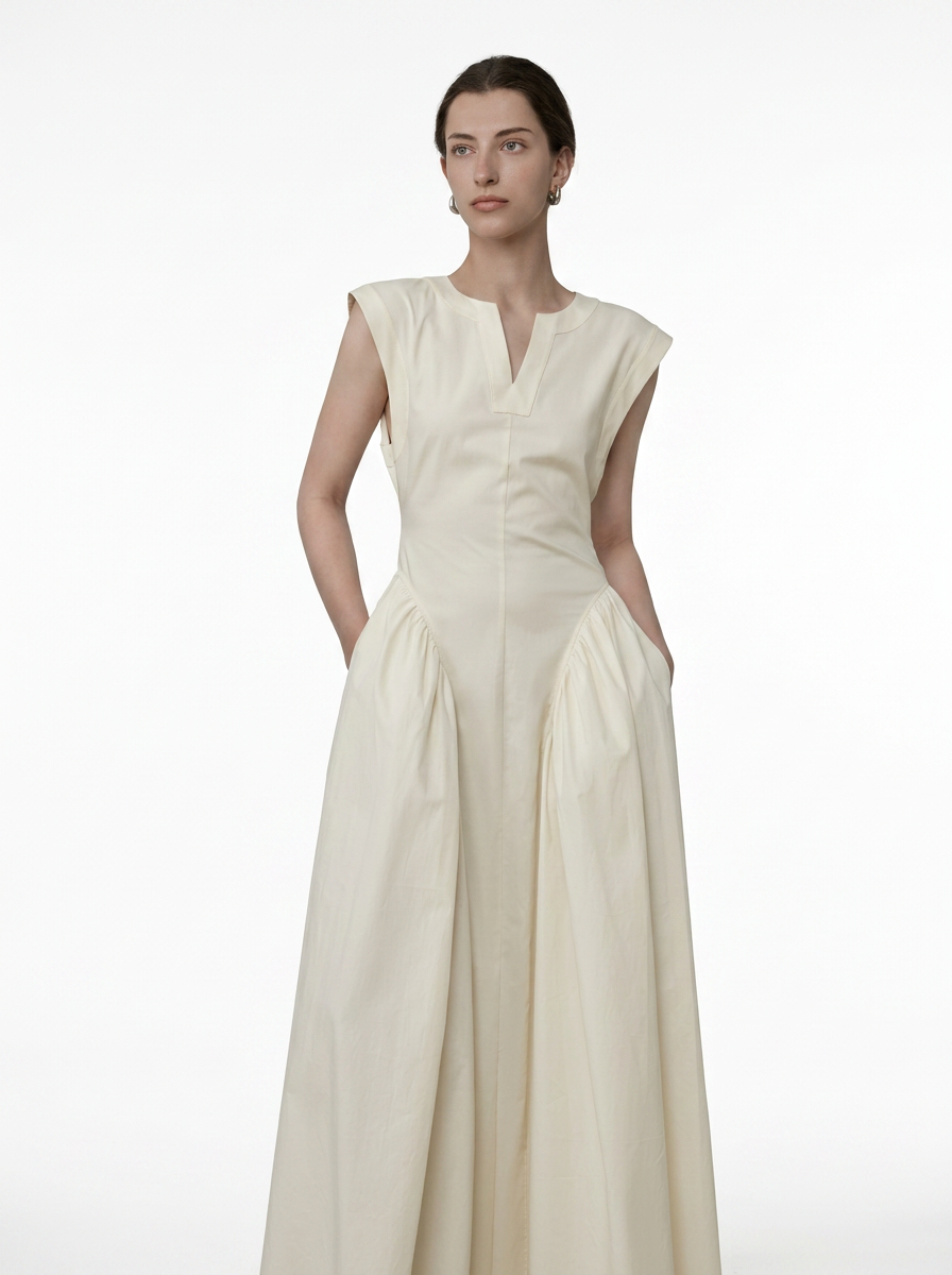 Black V-Neck Sleeveless A-Line Dres