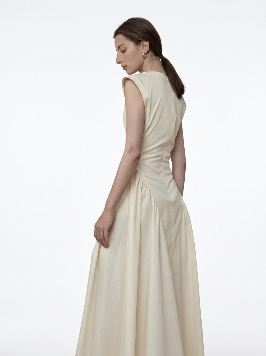 Black V-Neck Sleeveless A-Line Dres