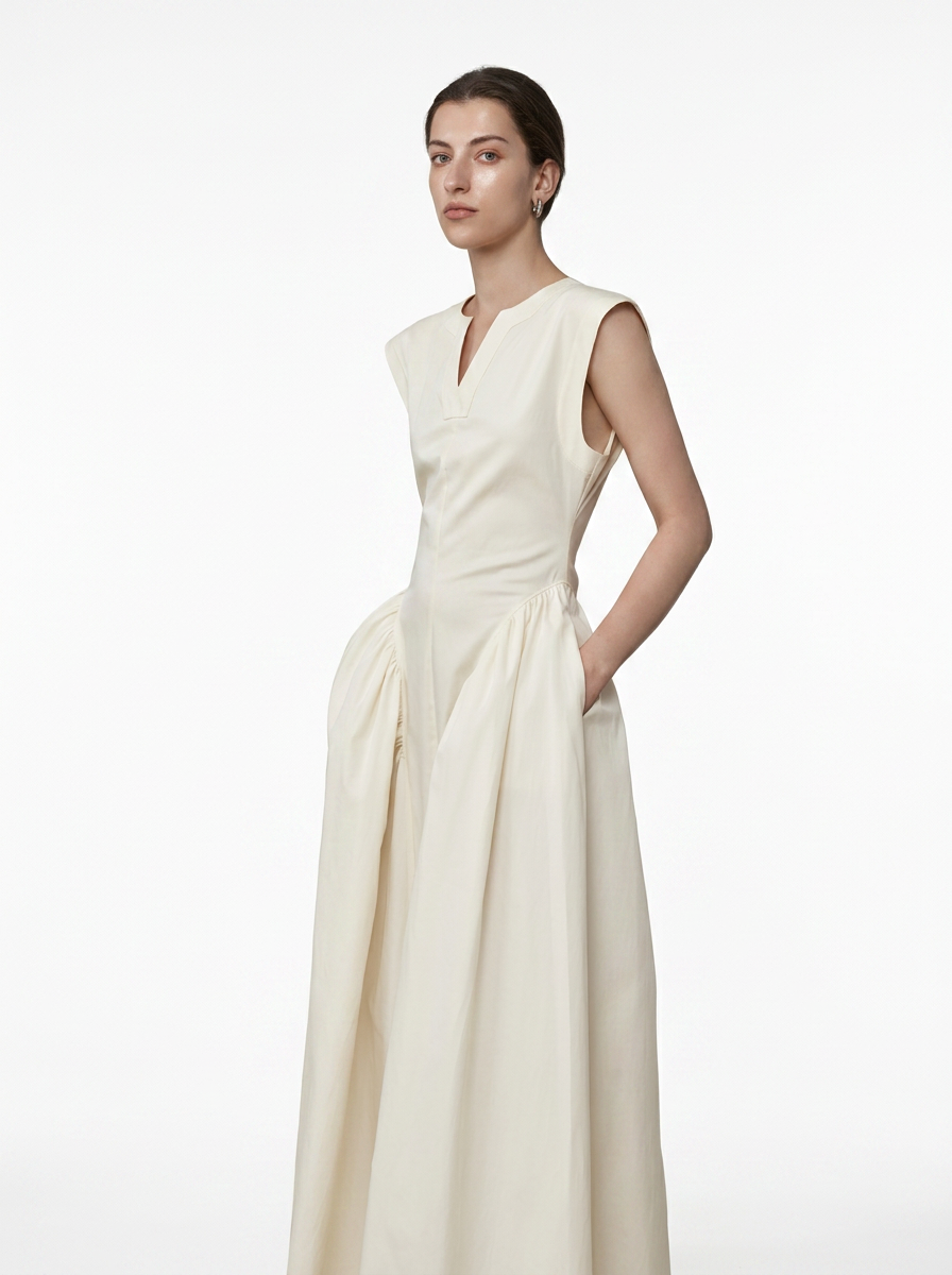 Black V-Neck Sleeveless A-Line Dres
