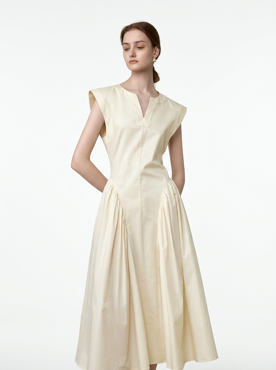 Black V-Neck Sleeveless A-Line Dres