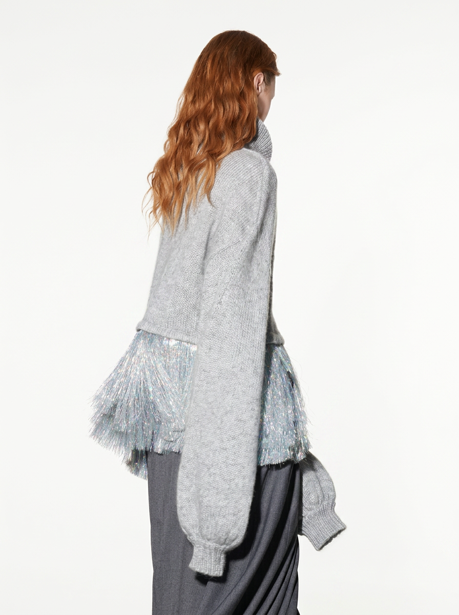 Mohair Tassel High-Neck Sweater