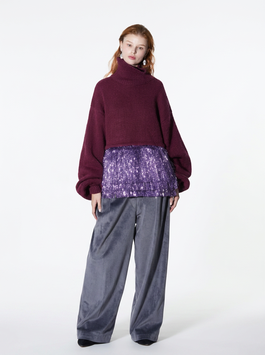 Mohair Tassel High-Neck Sweater