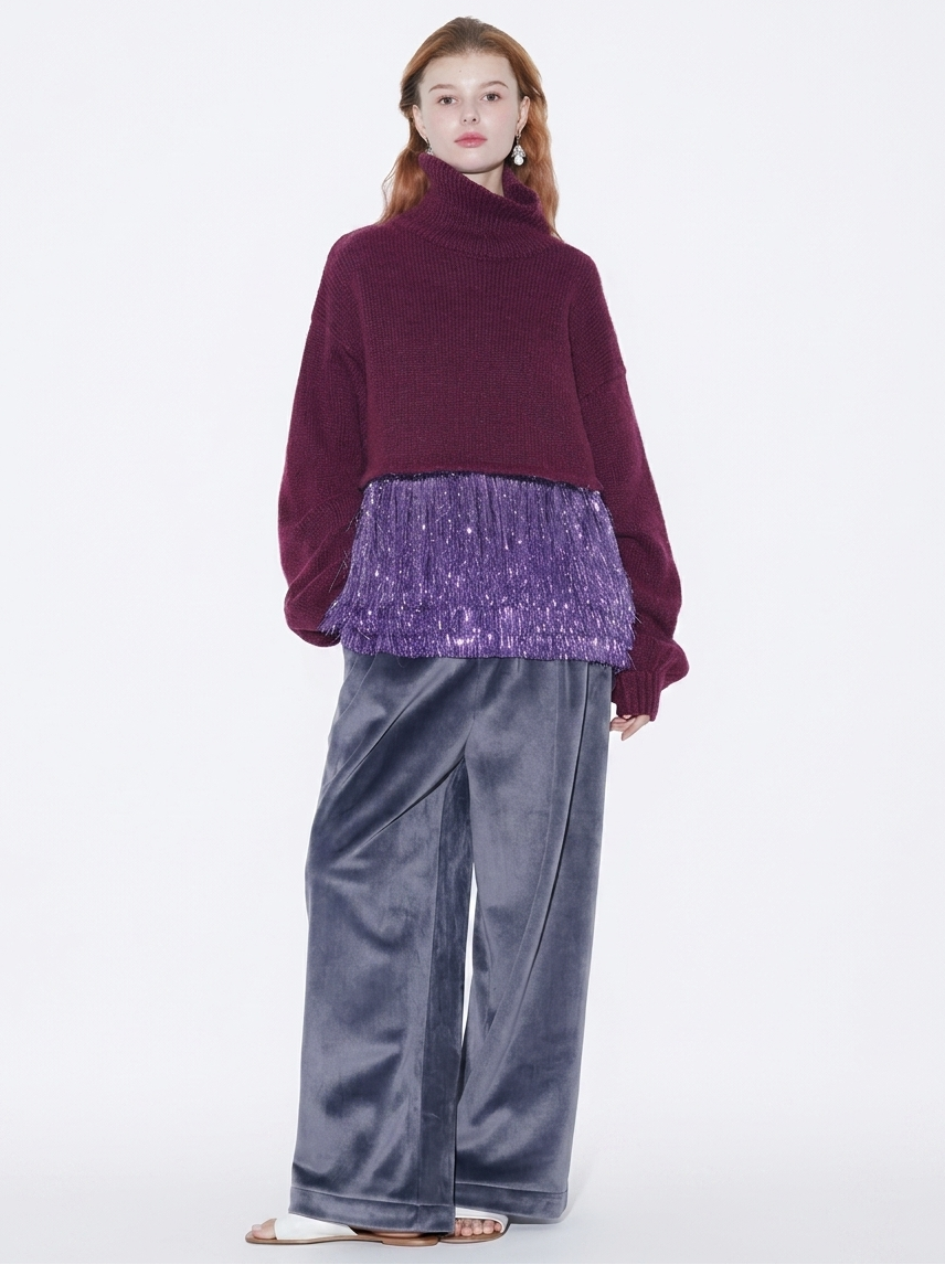 Mohair Tassel High-Neck Sweater