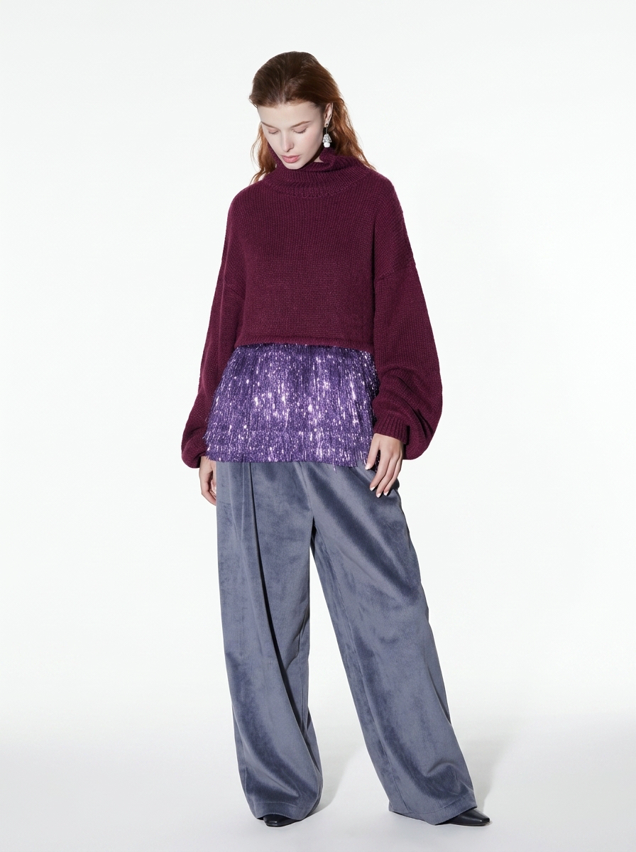 Mohair Tassel High-Neck Sweater