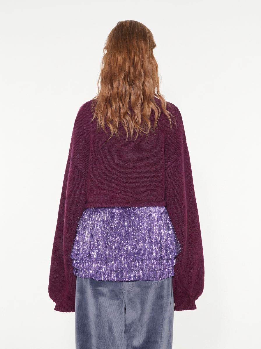 Mohair Tassel High-Neck Sweater