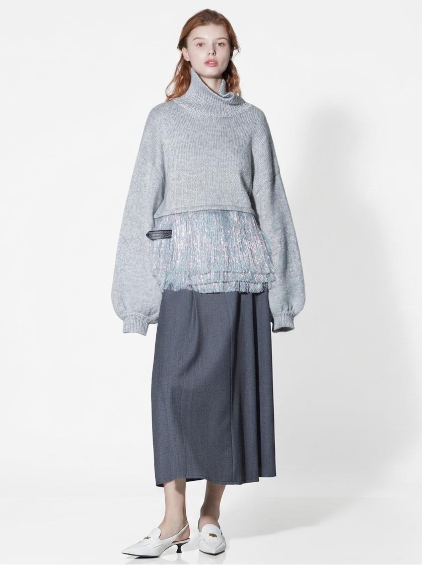 Mohair Tassel High-Neck Sweater