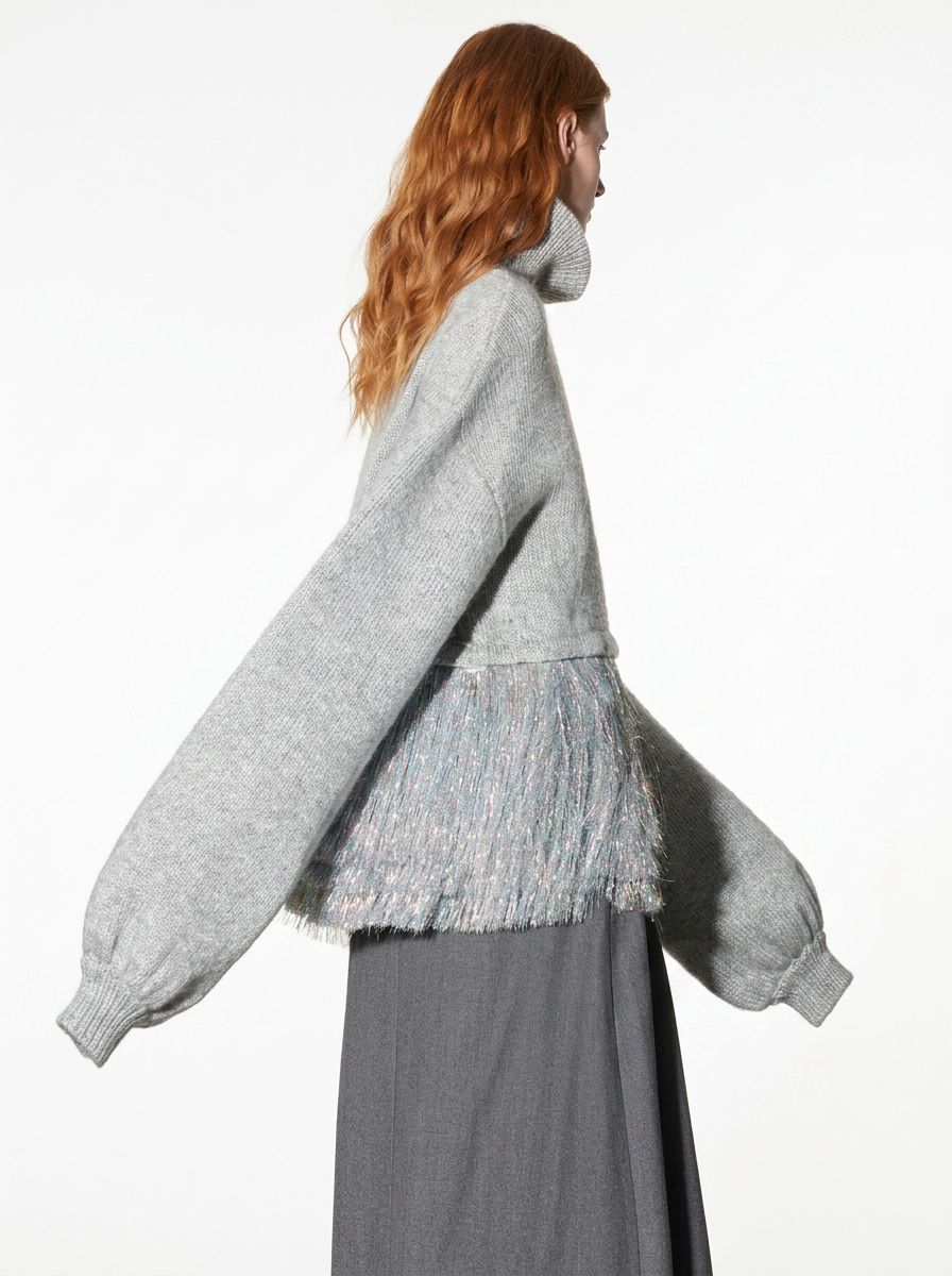 Mohair Tassel High-Neck Sweater