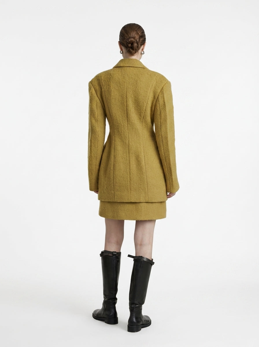 Mustard Yellow Wool Blazer Coat &amp; Skirt Set