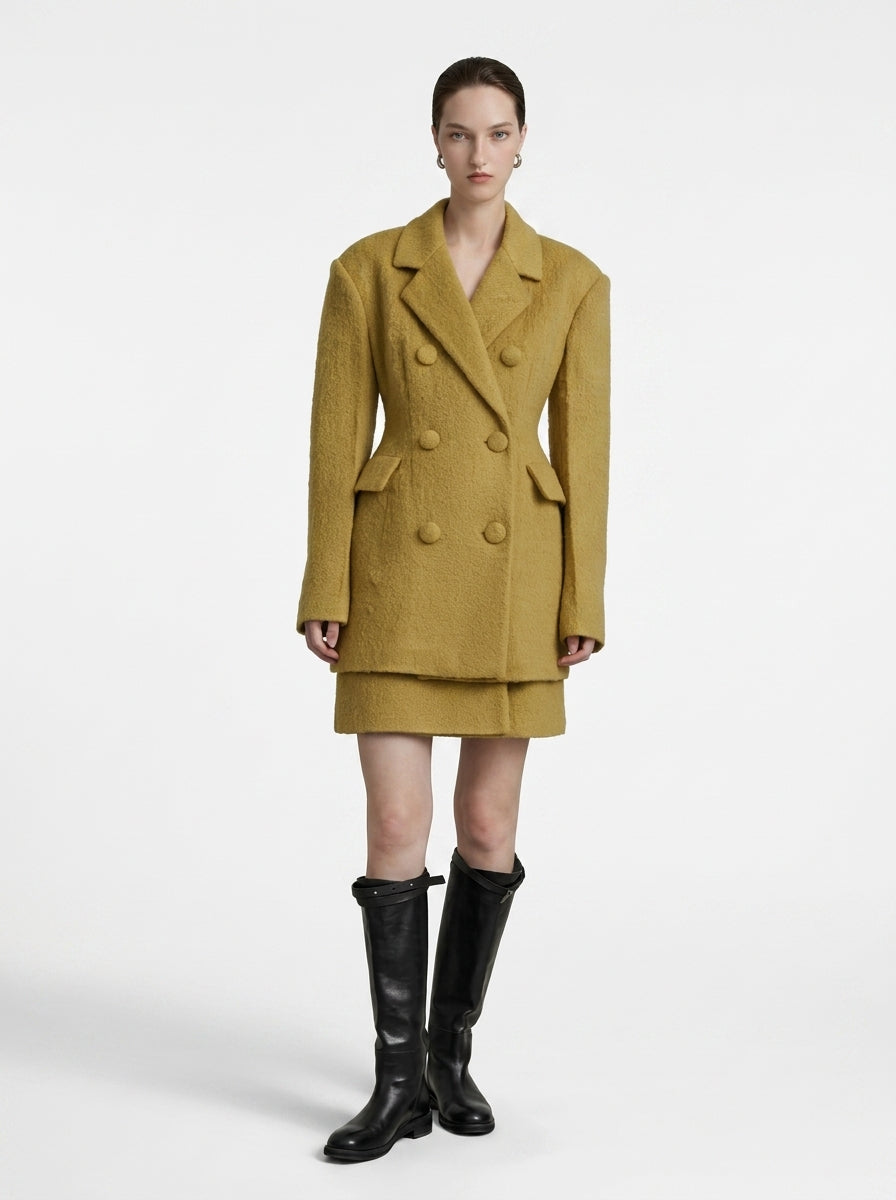 Mustard Yellow Wool Blazer Coat &amp; Skirt Set