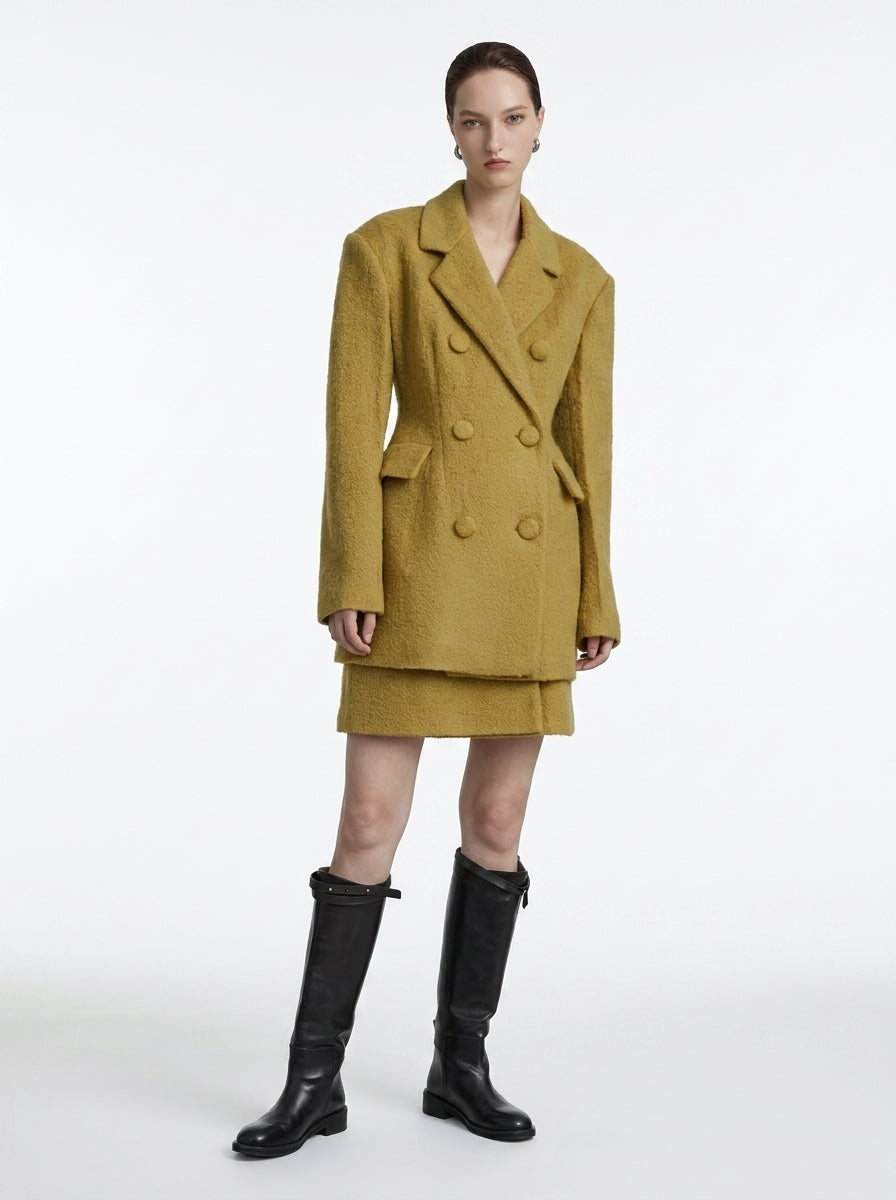 Mustard Yellow Wool Blazer Coat &amp; Skirt Set