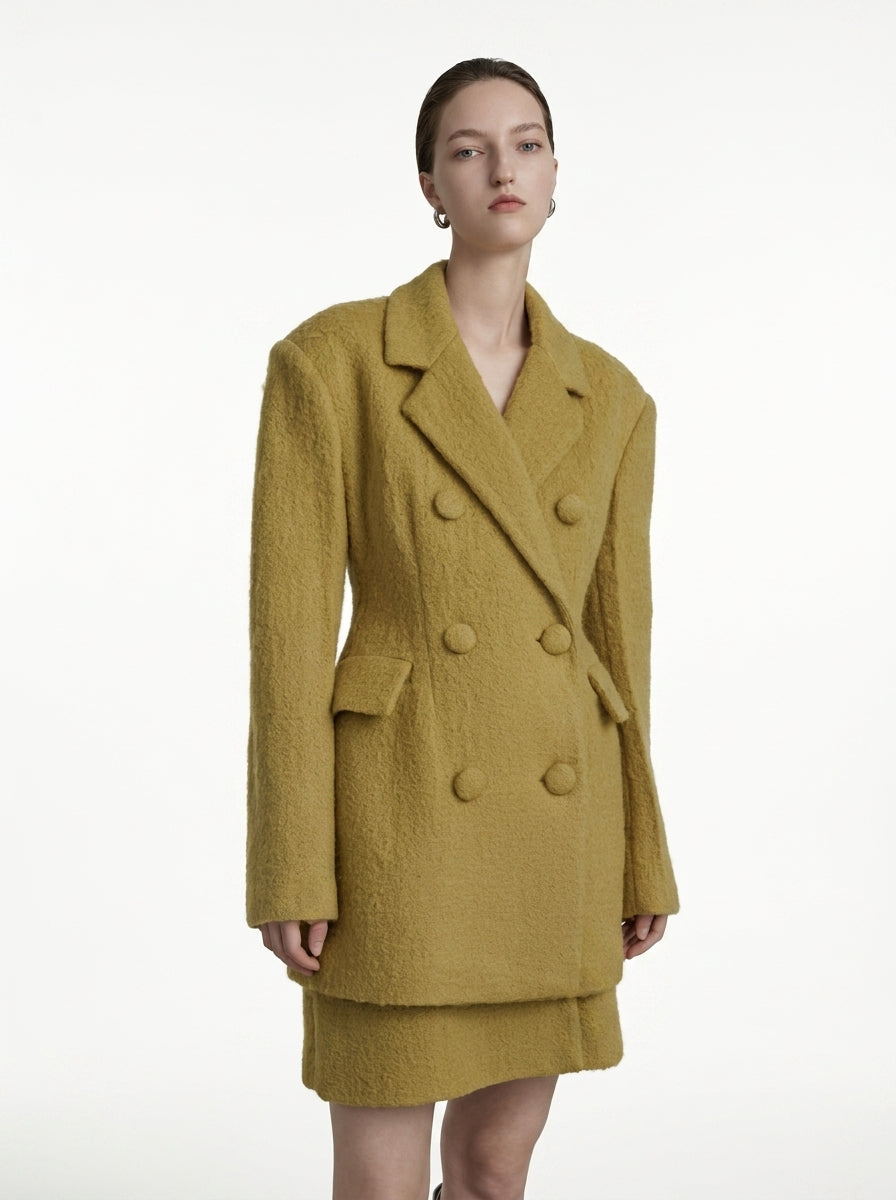 Mustard Yellow Wool Blazer Coat &amp; Skirt Set