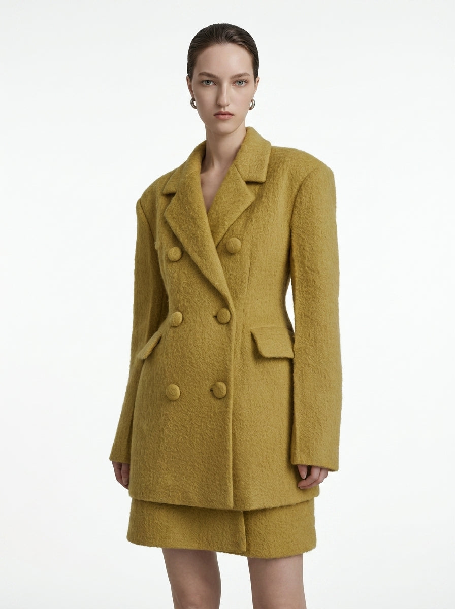 Mustard Yellow Wool Blazer Coat &amp; Skirt Set