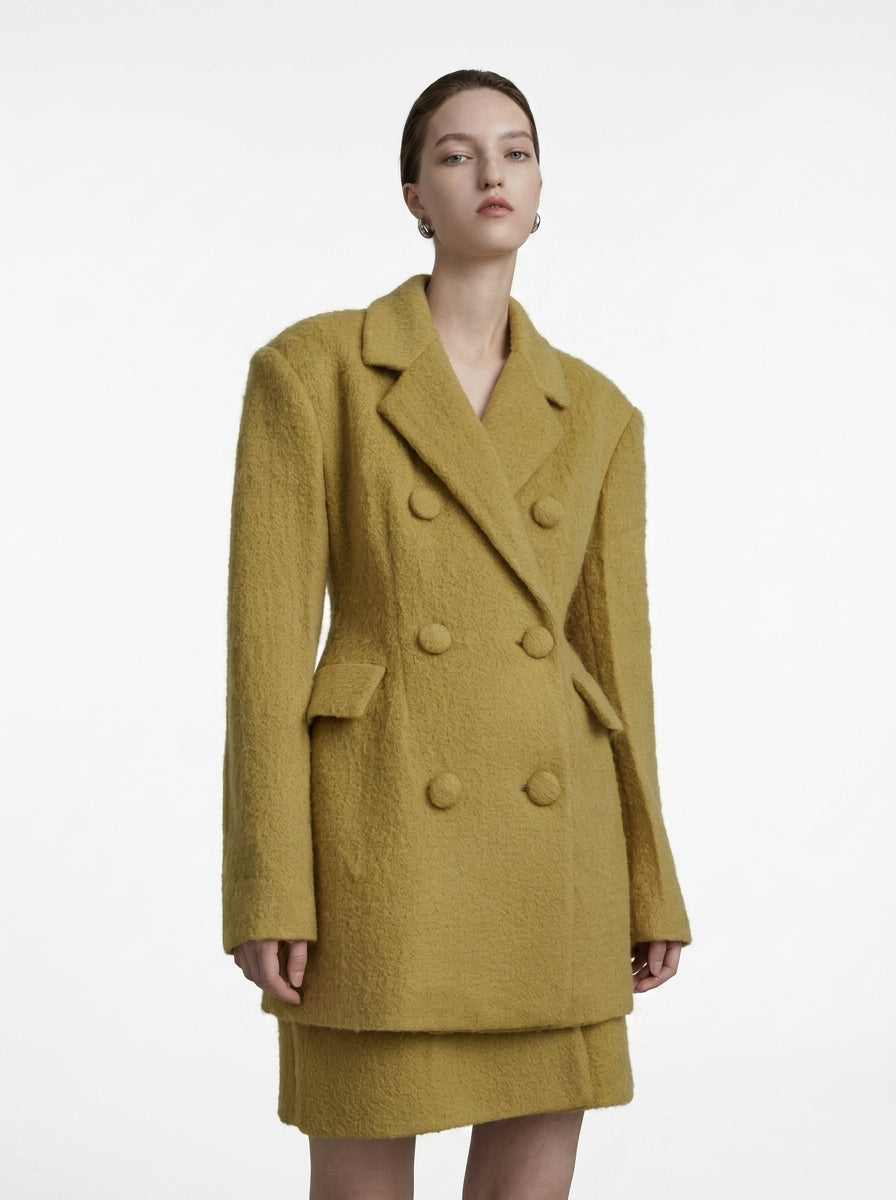 Mustard Yellow Wool Blazer Coat &amp; Skirt Set