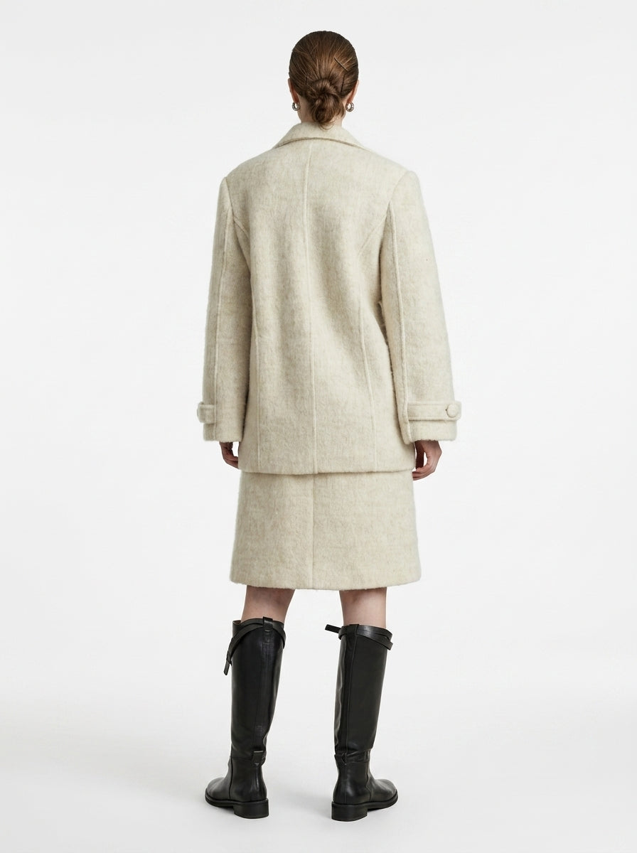 Cream Wool Belted Coat &amp; Skirt Set