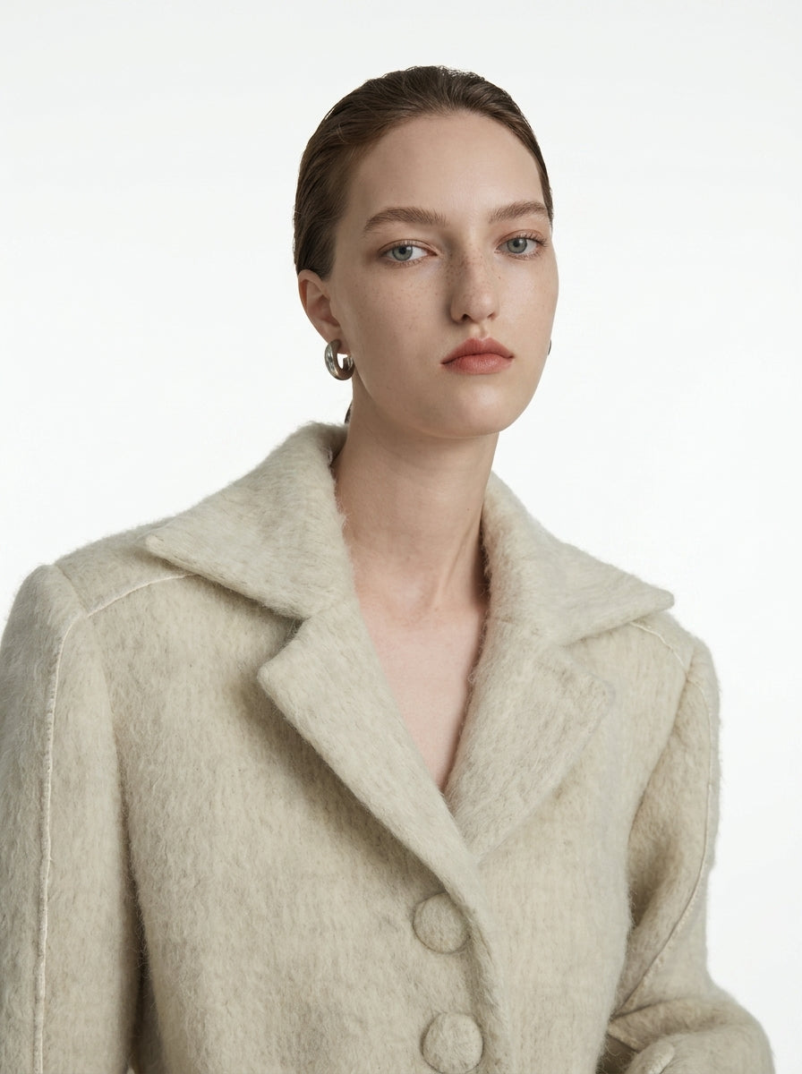 Cream Wool Belted Coat &amp; Skirt Set