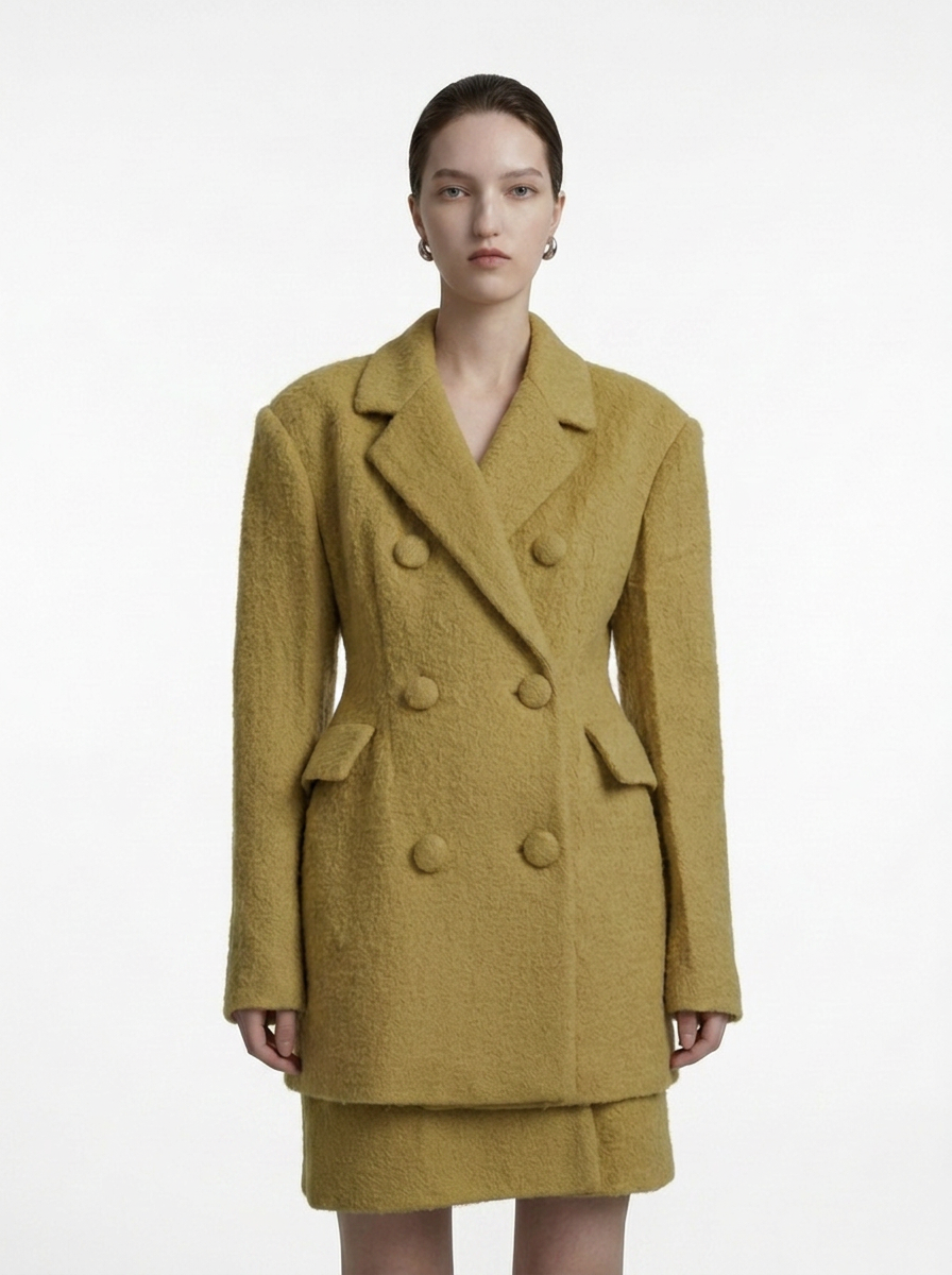 Mustard Yellow Wool Blazer Coat & Skirt Set