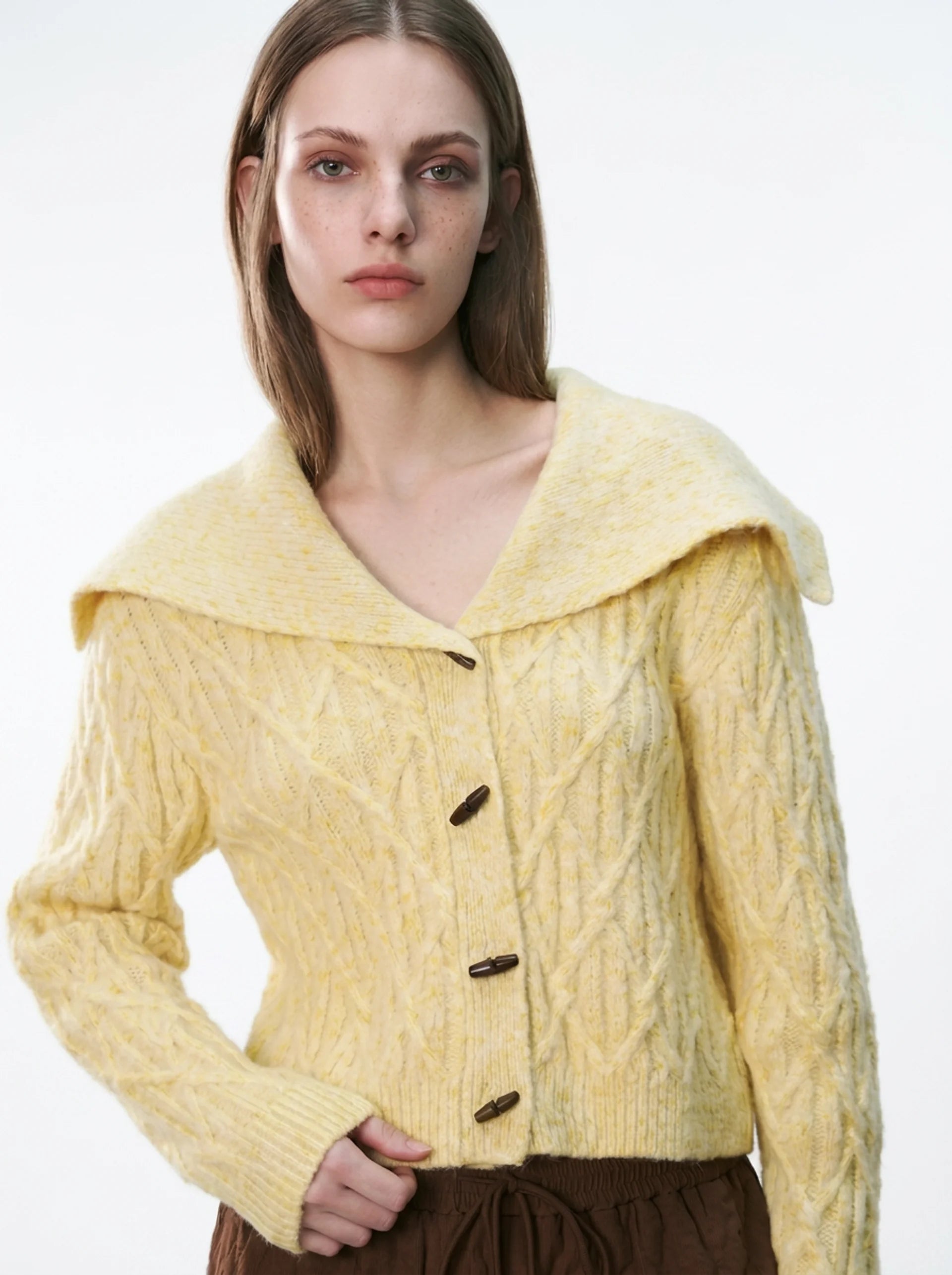 Cropped Cable Knit Shawl Collar Cardigan