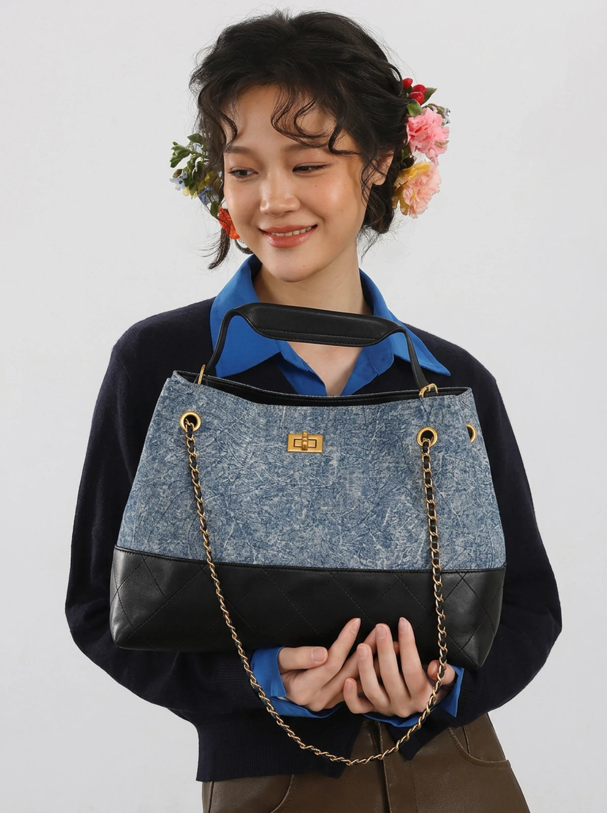 Anouk Denim Chain Tote — side view