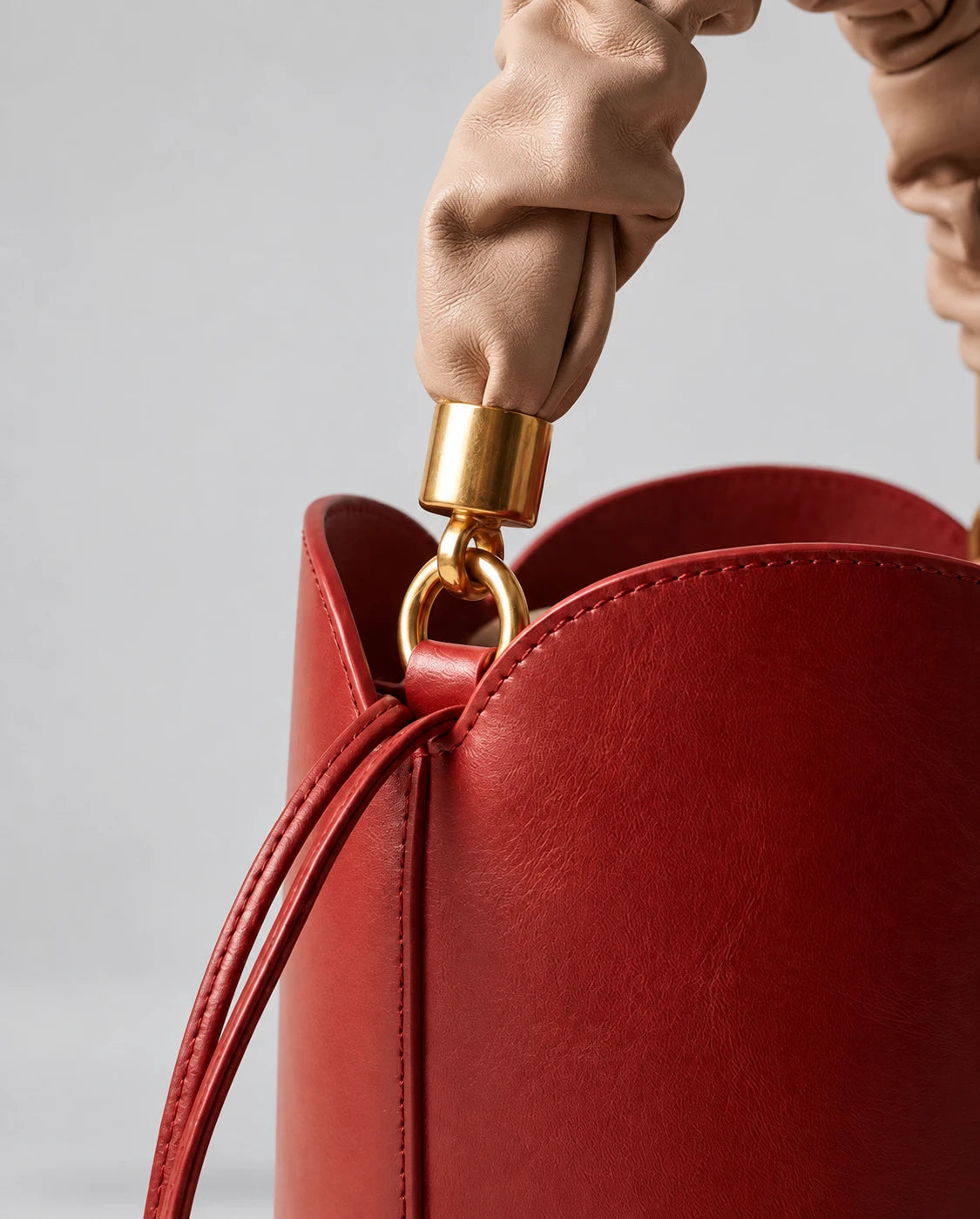Red Vintage Bucket Bag in Red Whine — detail close-up