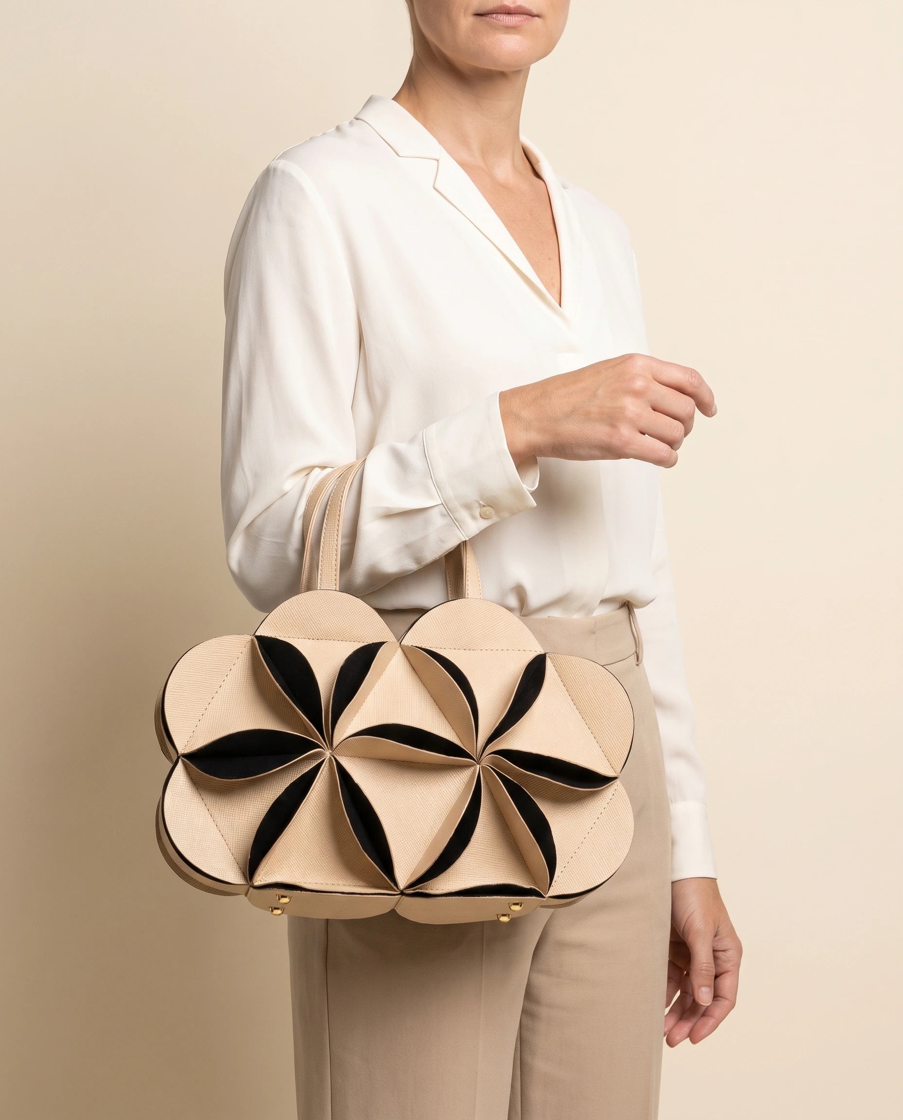Carla Flower Handbag in Camel — worn by model