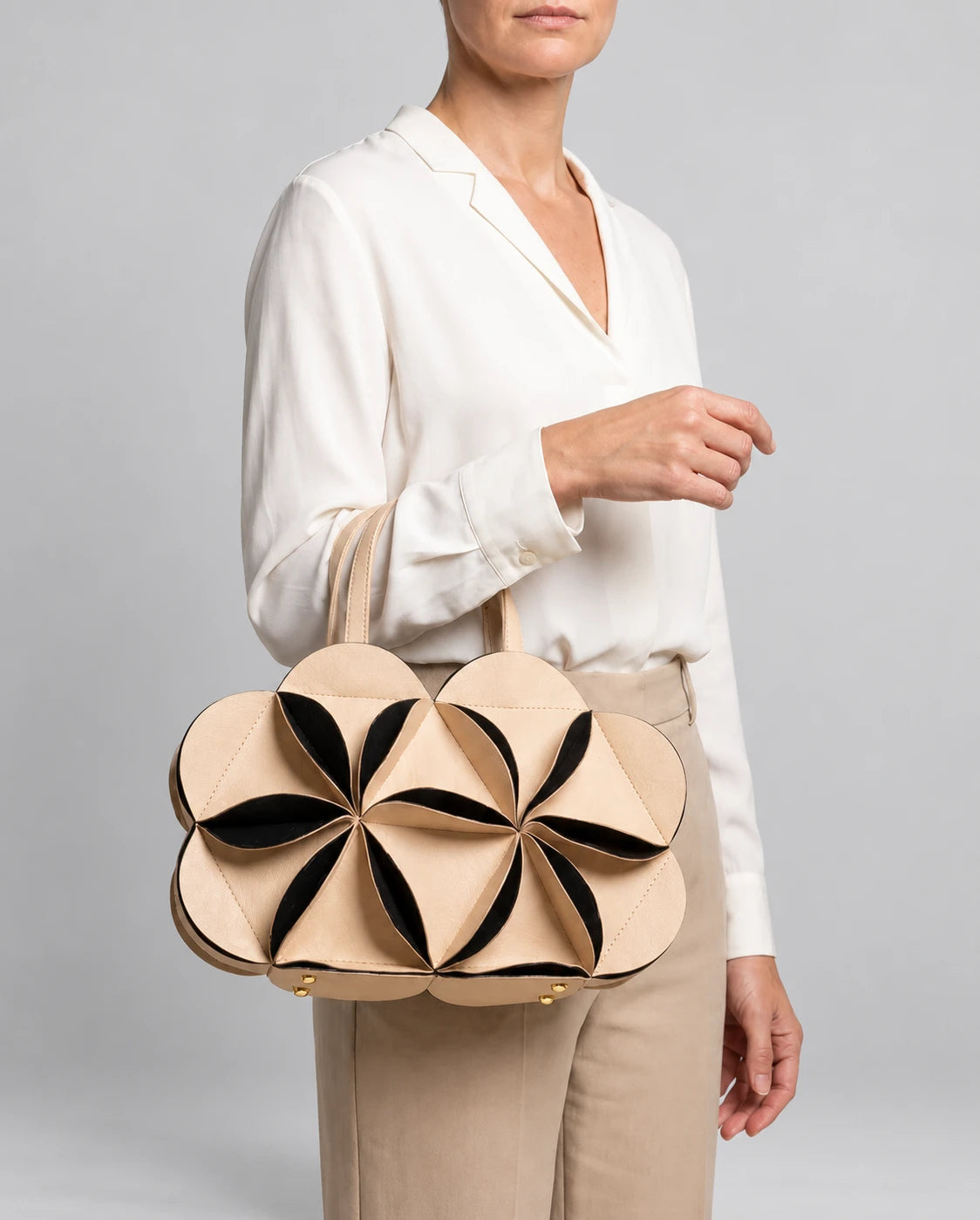 Carla Flower Handbag in Camel — worn by model