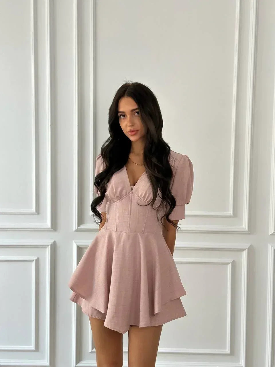 V-Neck Corset Mini Dress