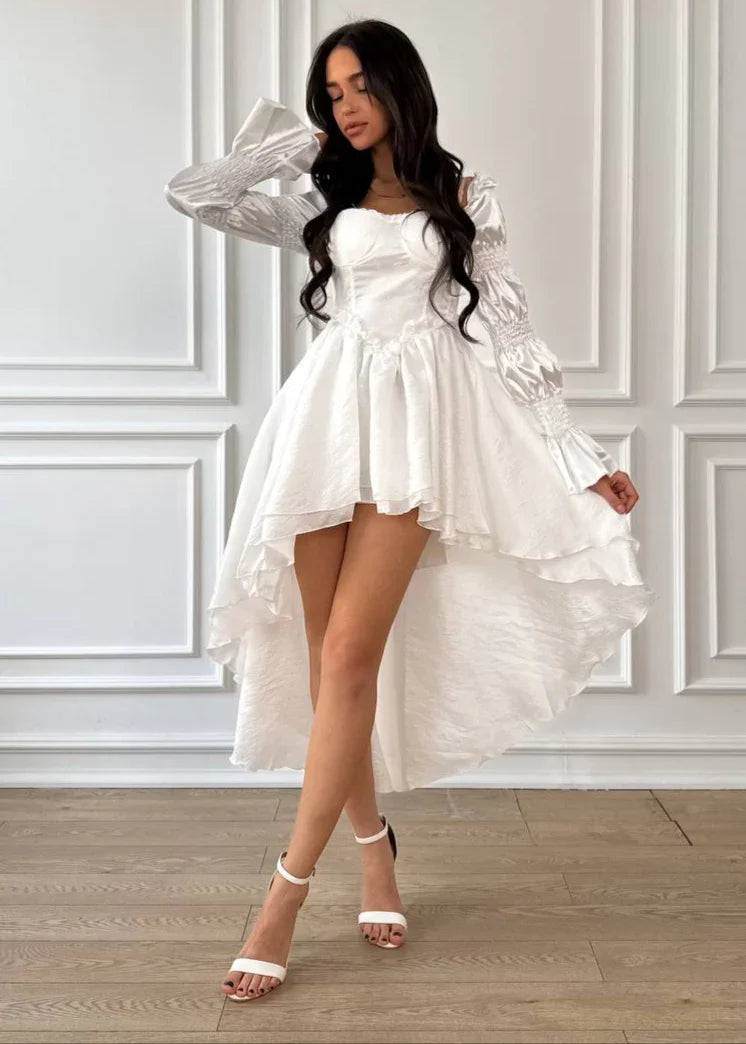 Satin-Sleeve Corset Mini Dress
