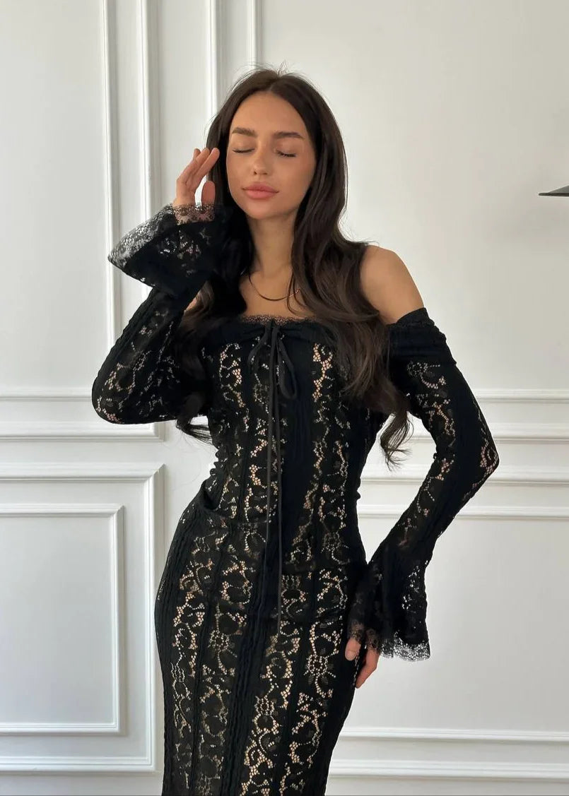 Lace Off-Shoulder Midi Dress