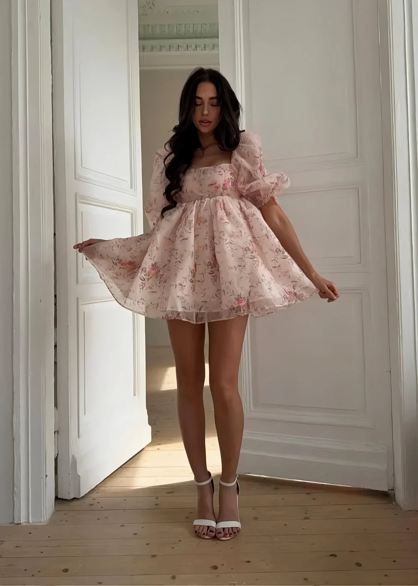 Floral Babydoll Organza Mini Dress
