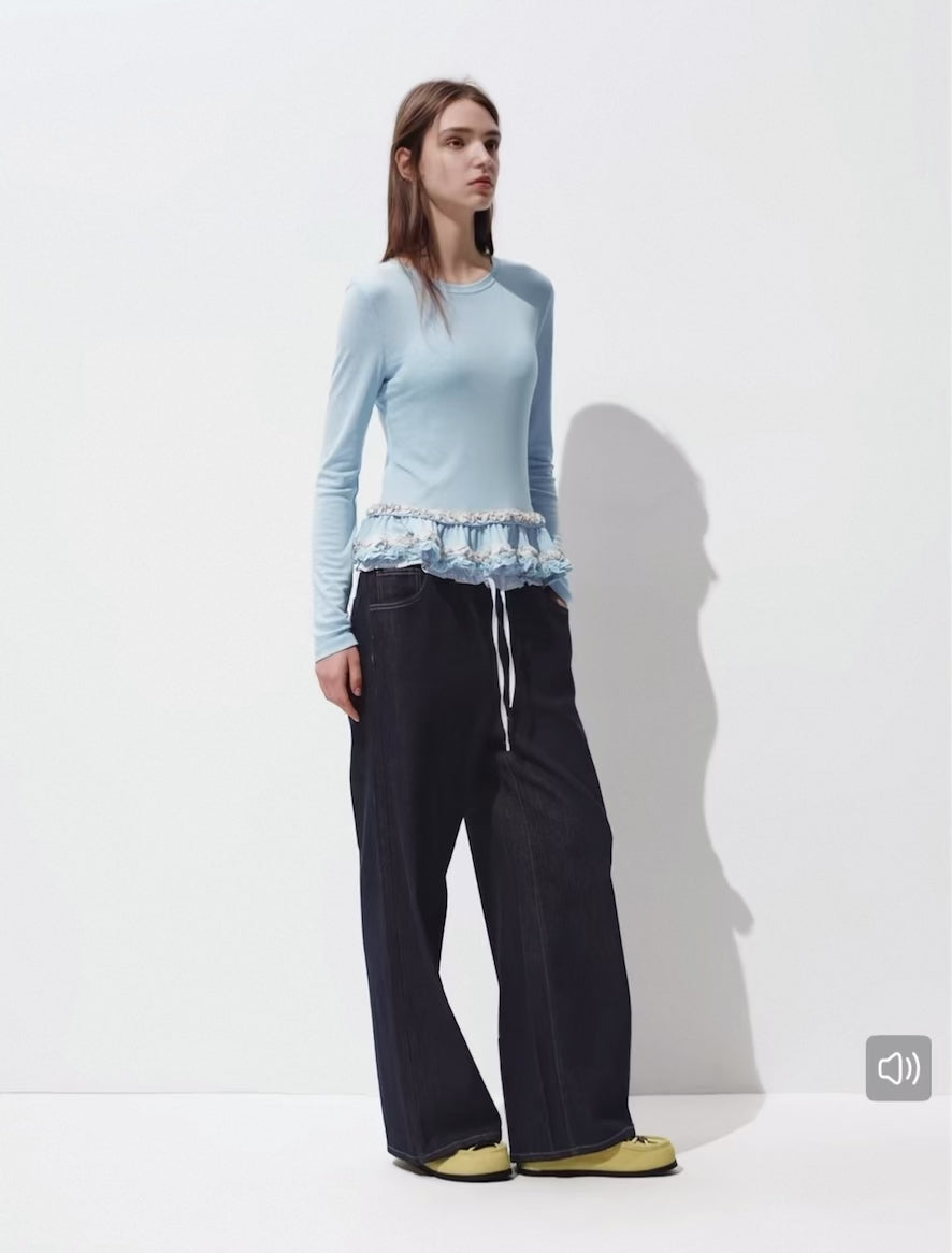 Powder Blue Ruffle Hem Knit Top