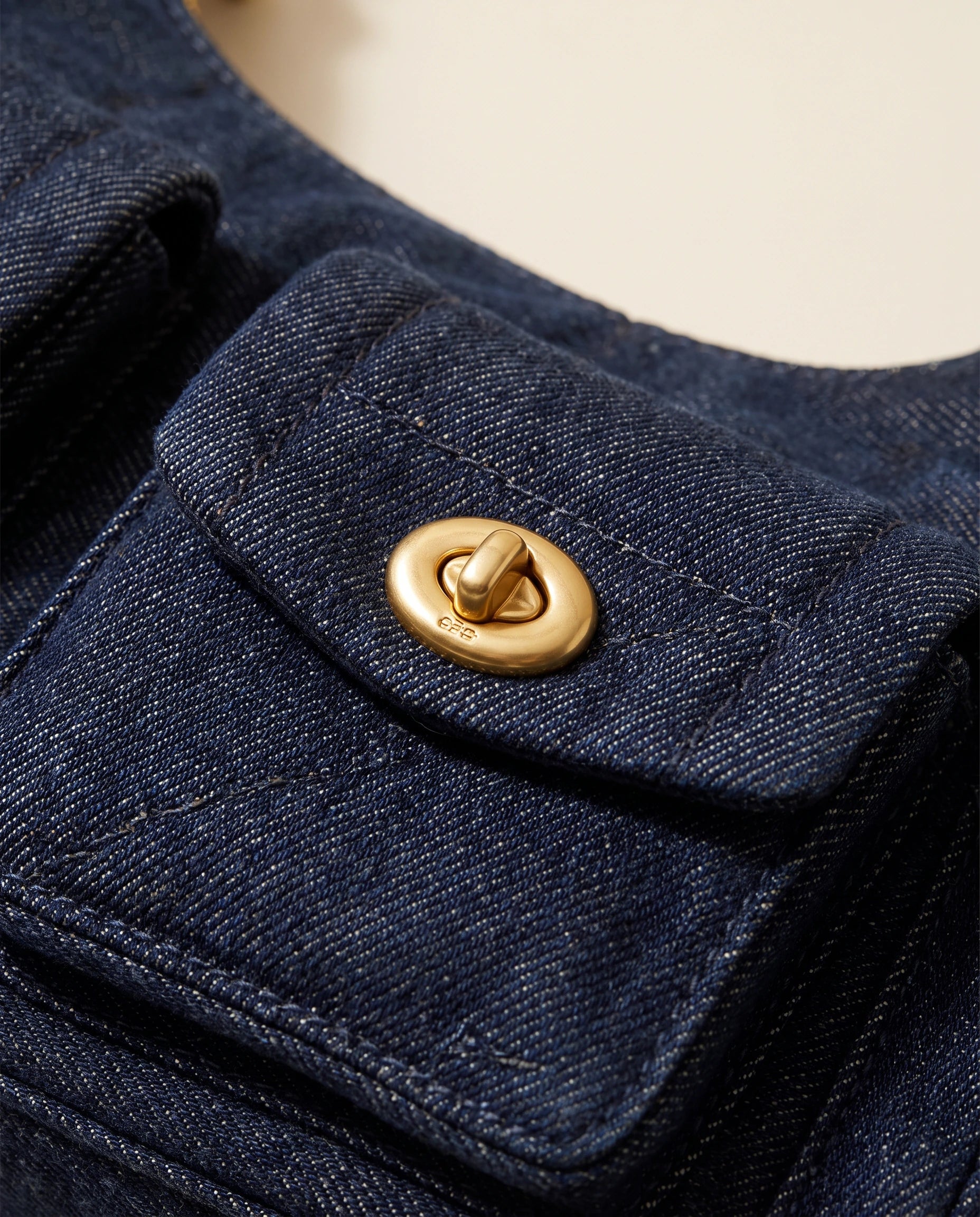 Denim Shoulder Bag - Gold Chain in Black Denim — detail close-up