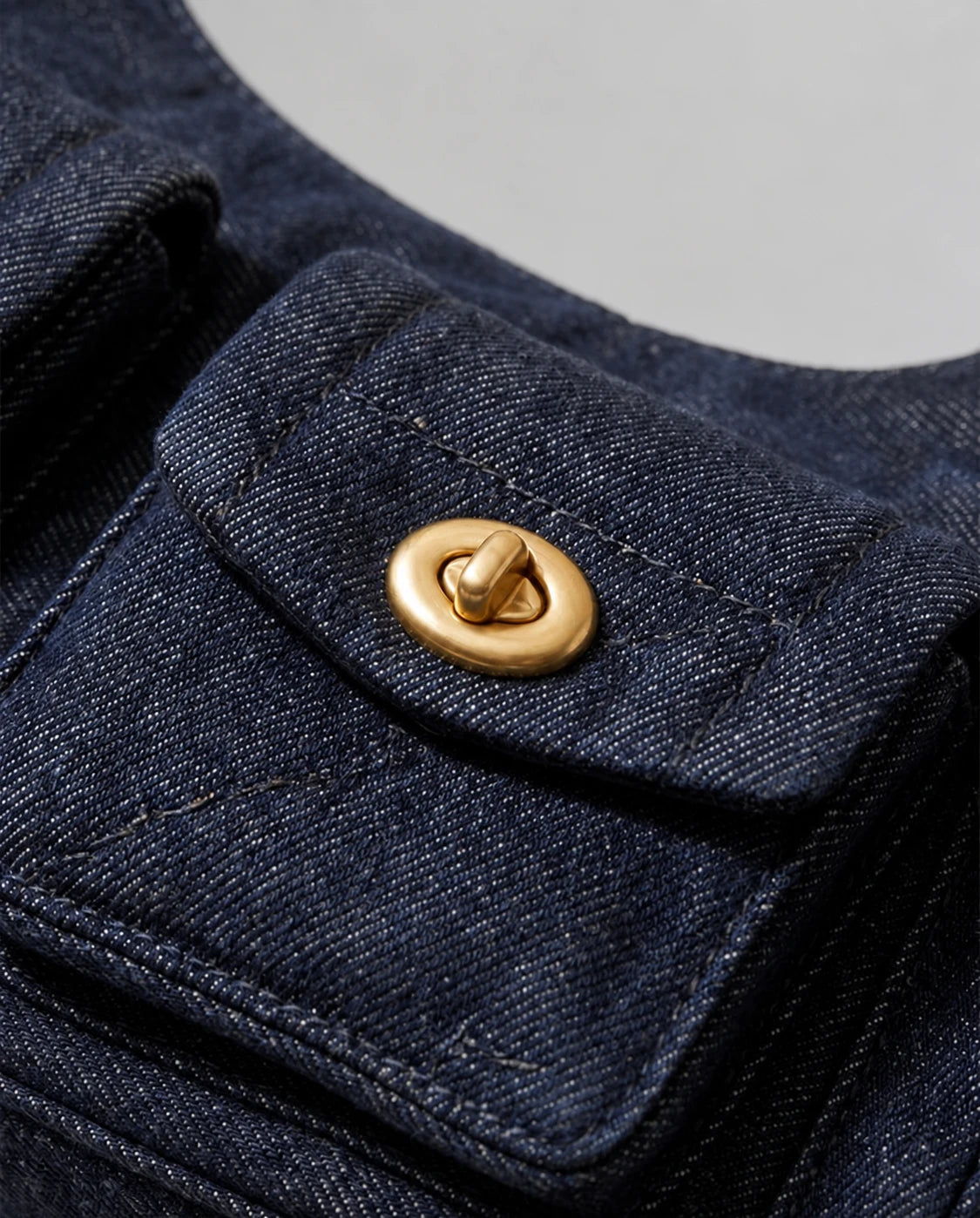 Denim Shoulder Bag - Gold Chain in Black Denim — detail close-up